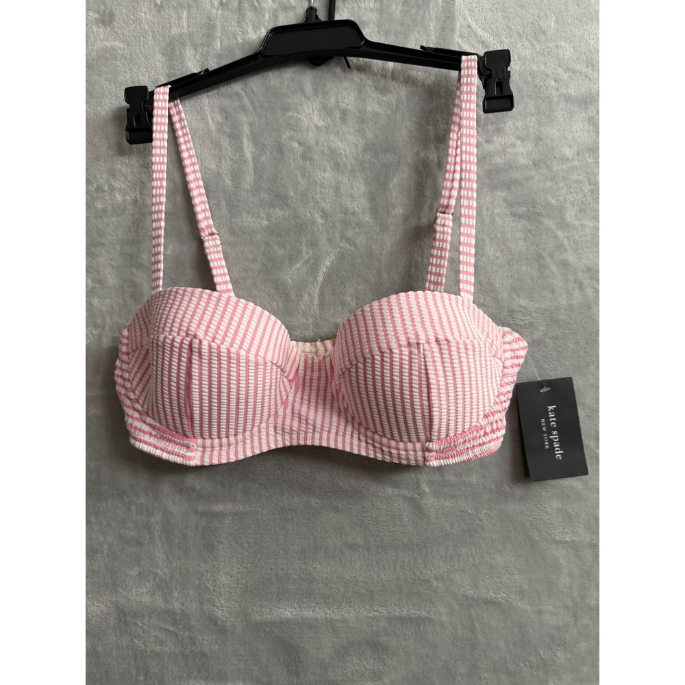Kate Spade New York Pink White Smocked Bikini Bra Top. NWT. XS - Picture 6 of 9